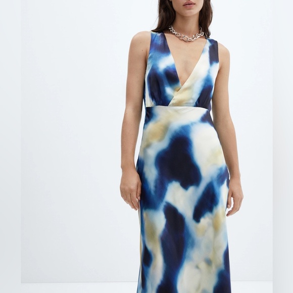 NWT MNG Mango Gradient V-Neck Sleeveless Satin Slip Midi/Maxi Dress Night Blue M - Picture 3 of 16